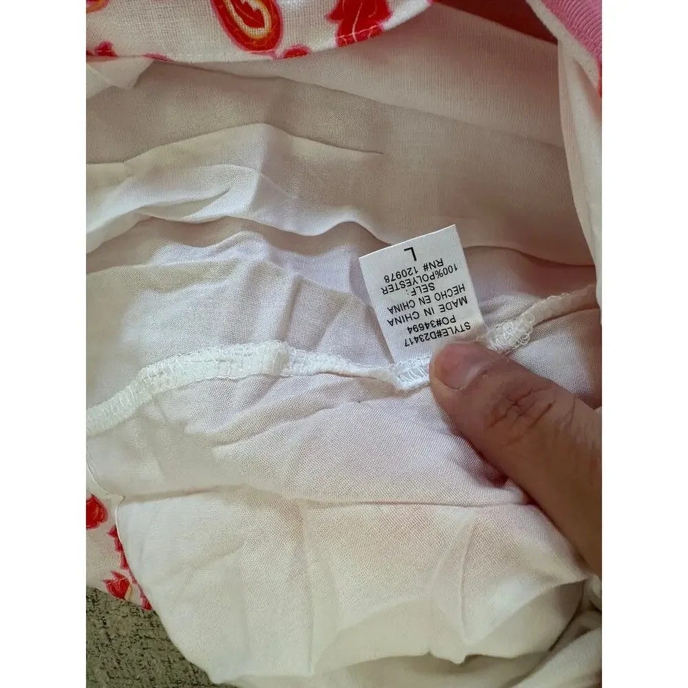 Entro NWT White Orange Paisley Button Front Mini Dress Sz L - Picture 7 of 8
